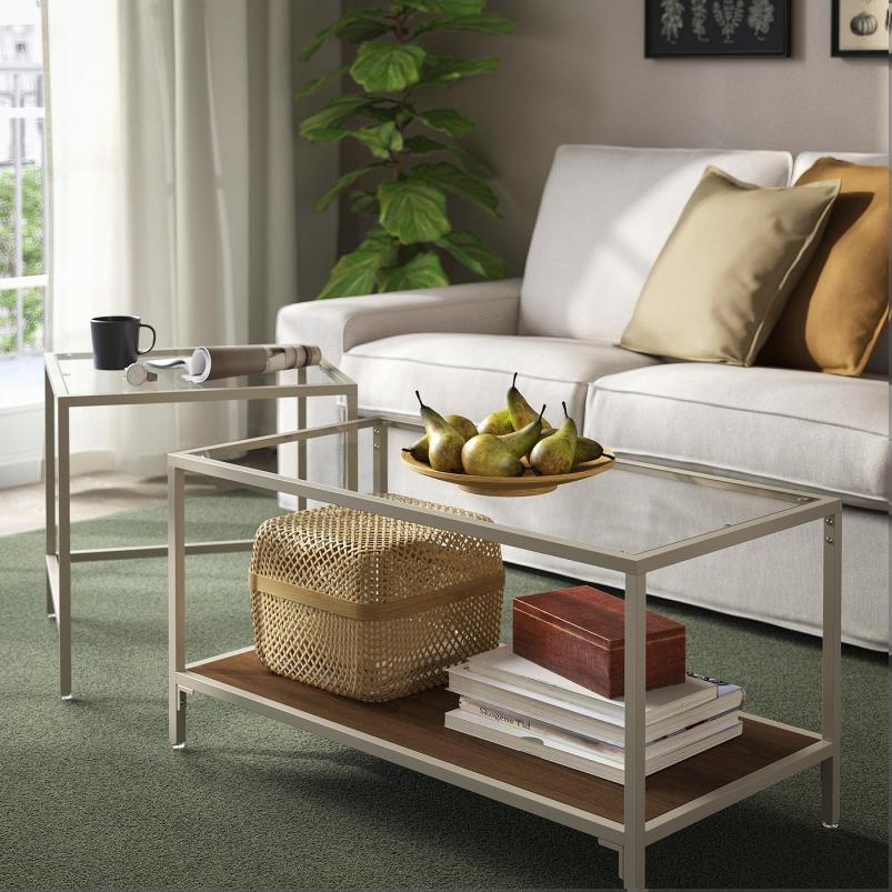 VITTSJO ヴィットショー ネストテーブル2点セット - ライトベージュ/ガラス 90x50cm