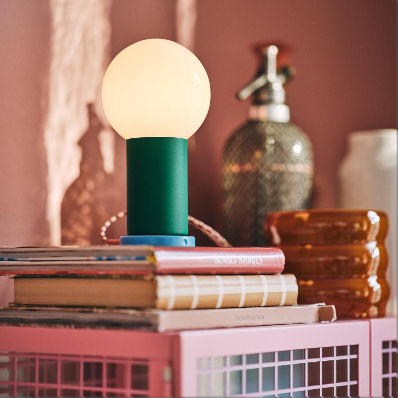 IKEA PS 2026 LEDポータブルランプ - 電池式 調光可能/グリーン ライトピンク 22cm