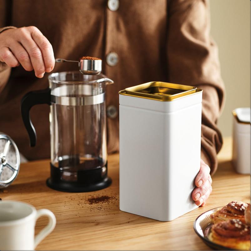 BLOMNING ブロムニング 缶 ふた付き - オフホワイト/コーヒー/紅茶用 10x10x20cm