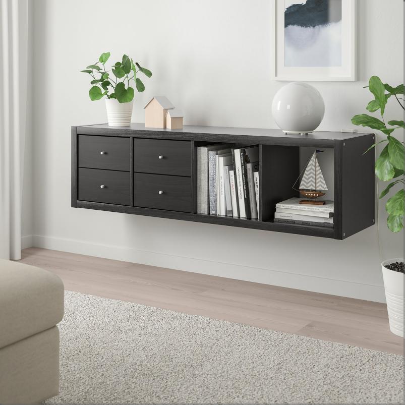 KALLAX カラックス シェルフユニット インサート2個付き - ブラックブラウン 42x147cm