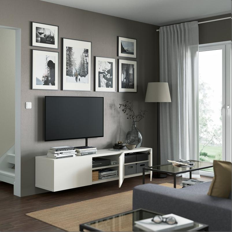 BESTA ベストー テレビ台 扉付き - ホワイト/ラップヴィーケン ホワイト 180x42x38cm