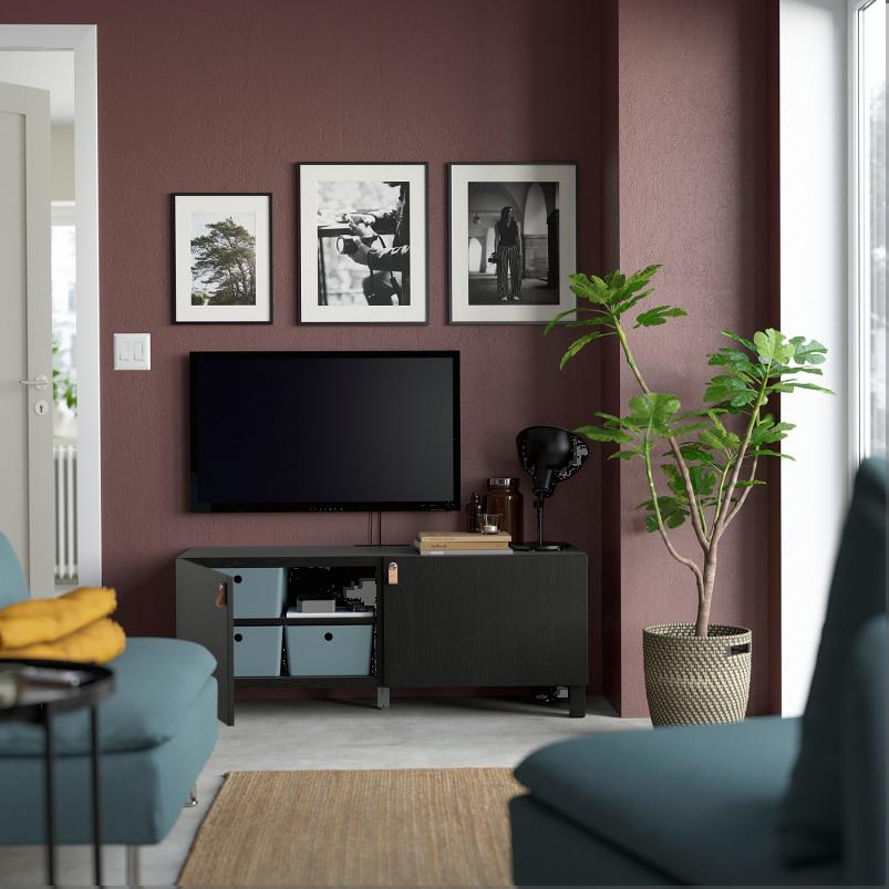 BESTA ベストー テレビ台 扉付き - ブラックブラウン/ラップヴィーケン/ストゥッバルプ ブラックブラウン 120x42x48cm