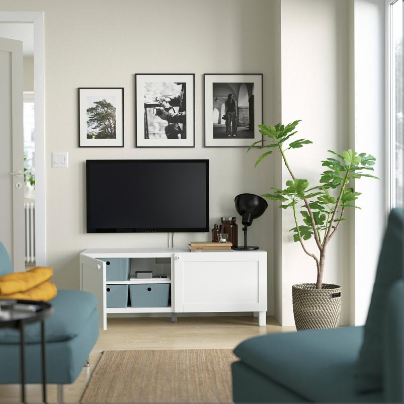 BESTA ベストー テレビ台 扉付き - ホワイト ハンヴィーケン/ストゥッバルプ/ホワイト 120x42x48cm