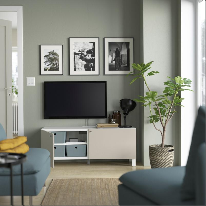 BESTA ベストー テレビ台 扉付き - ホワイト ラップヴィーケン/ストゥッバルプ/ライトグレー/ベージュ 120x42x48cm