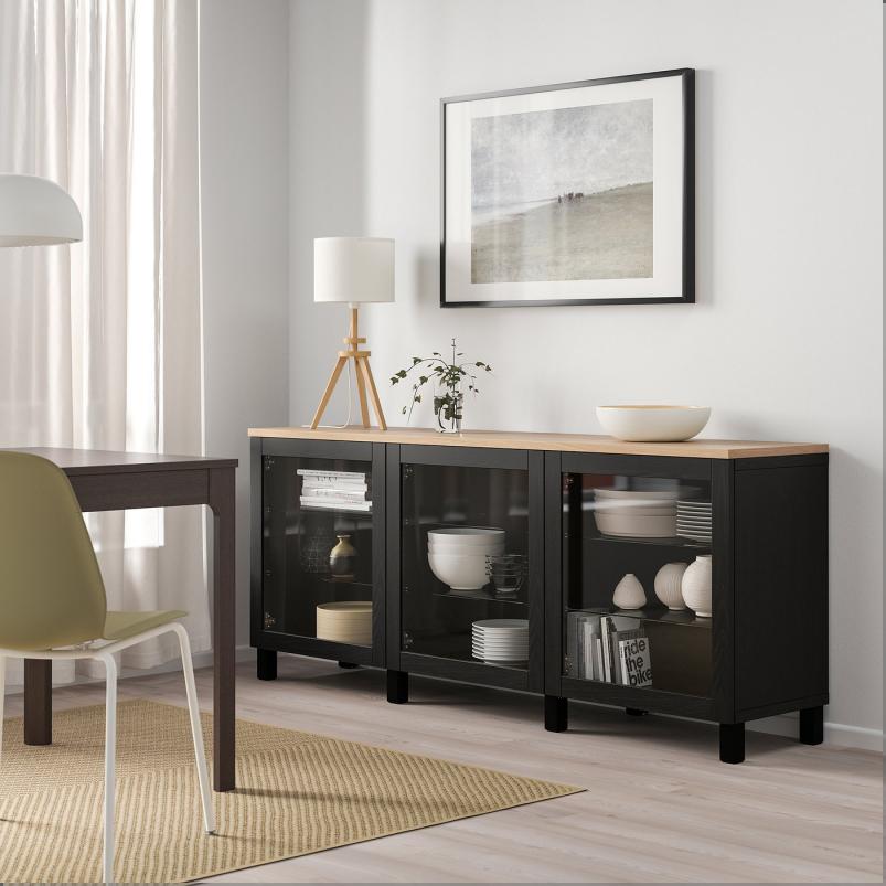 BESTA ベストー 収納コンビネーション 扉付 - ブラック/シンドヴィーク/ストゥッバルプ ブラック 180x42x76cm