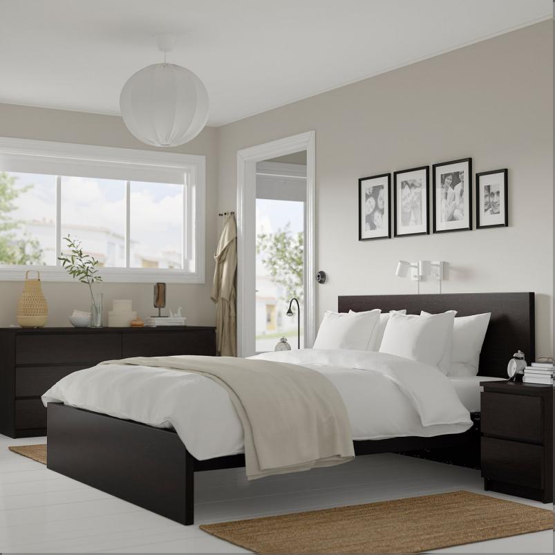 MALM マルム ベッドルーム家具4点セット - ブラックブラウン 140x200cm