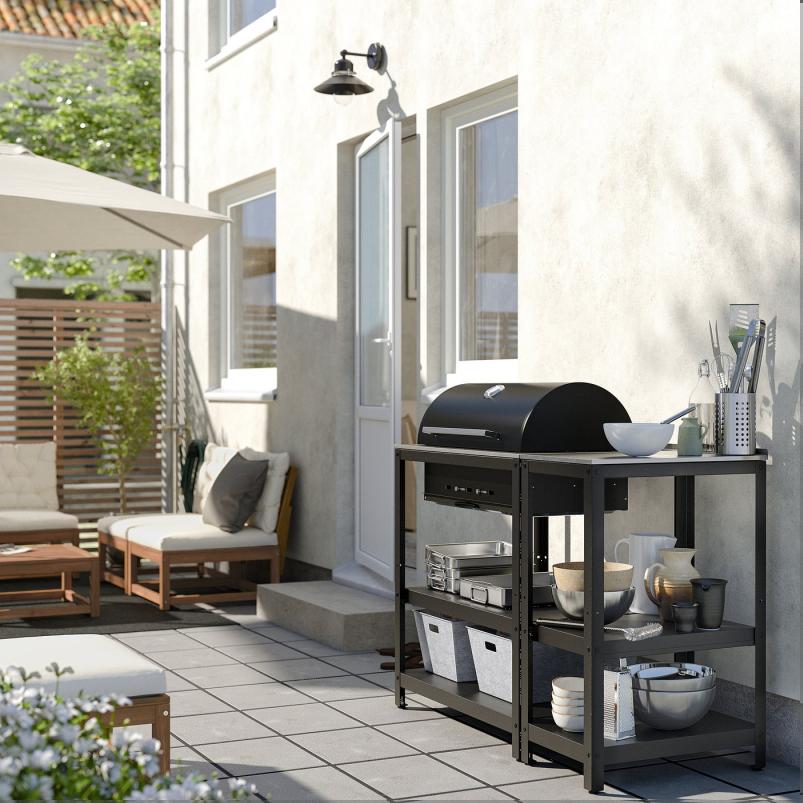 GRILLSKAR グリルシェール 炭火焼きバーベキューグリル アイランドキッチン付き - ステンレススチール/屋外用 125x61cm