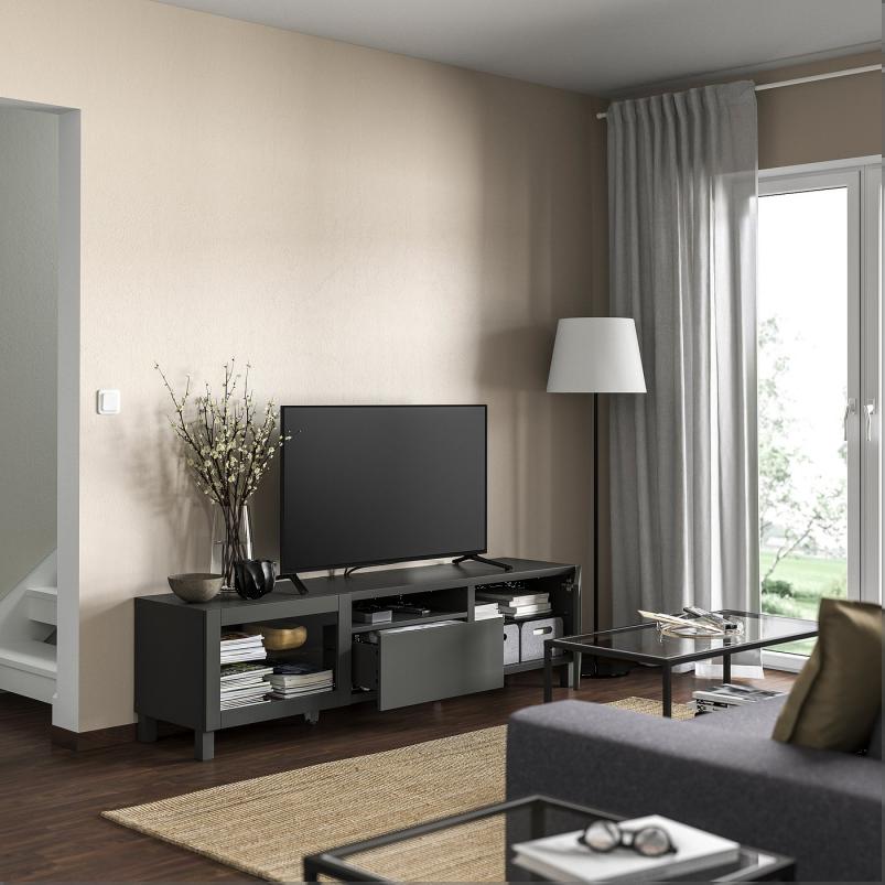 BESTA ベストー テレビ台 - ダークグレー シンドヴィーク/ラップヴィーケン/ストゥッバルプ ダークグレー 180x42x48cm