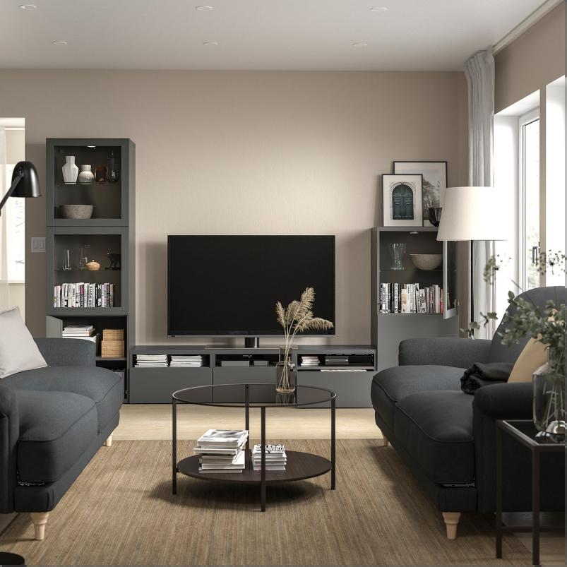 BESTA ベストー テレビボード/ガラス扉 - ダークグレー ラップヴィーケン/シンドヴィーク ダークグレー 300x42x193cm