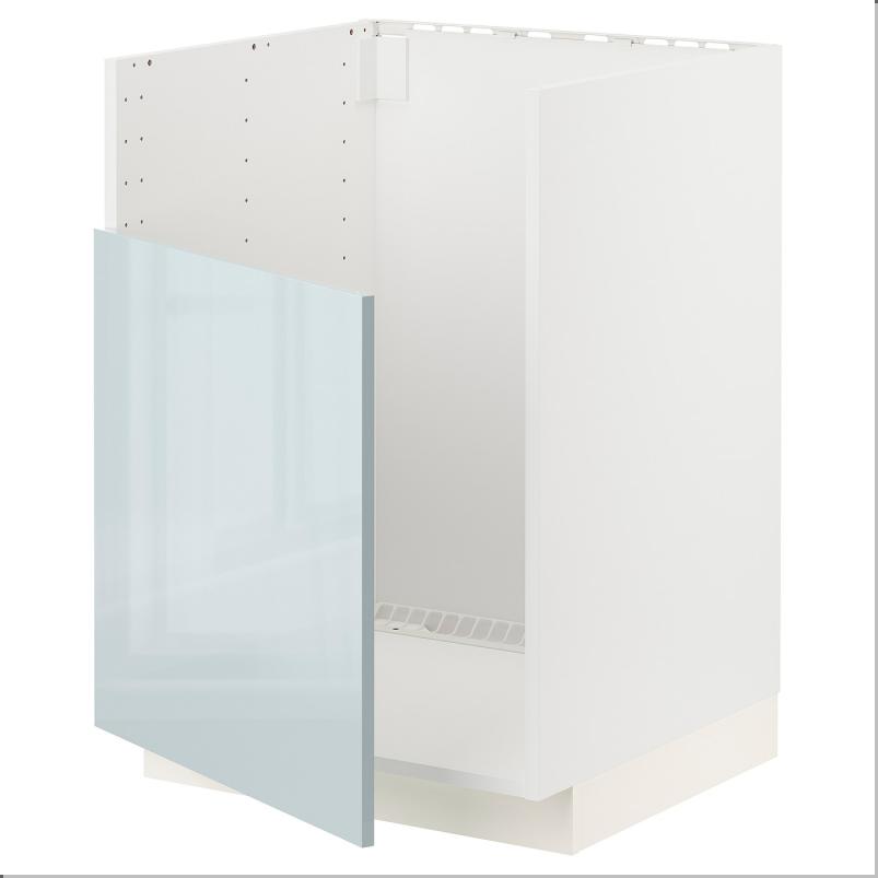 METOD メトード ベースキャビネット TALLSJÖN/タルショーン シンク用 - ホワイト/カッラルプ ライトグレーブルー 60x60x80 cm