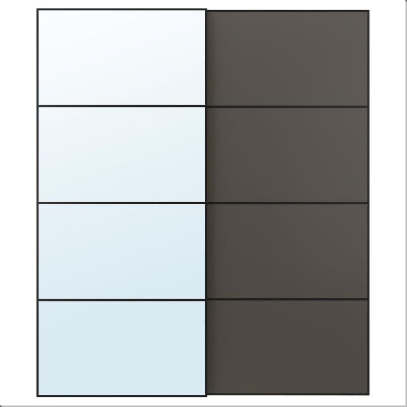 AULI アウリ / MEHAMN メーハムン 引き戸 2枚組 - ブラック ミラーガラス/両面仕様 ダークグレー 200x236cm