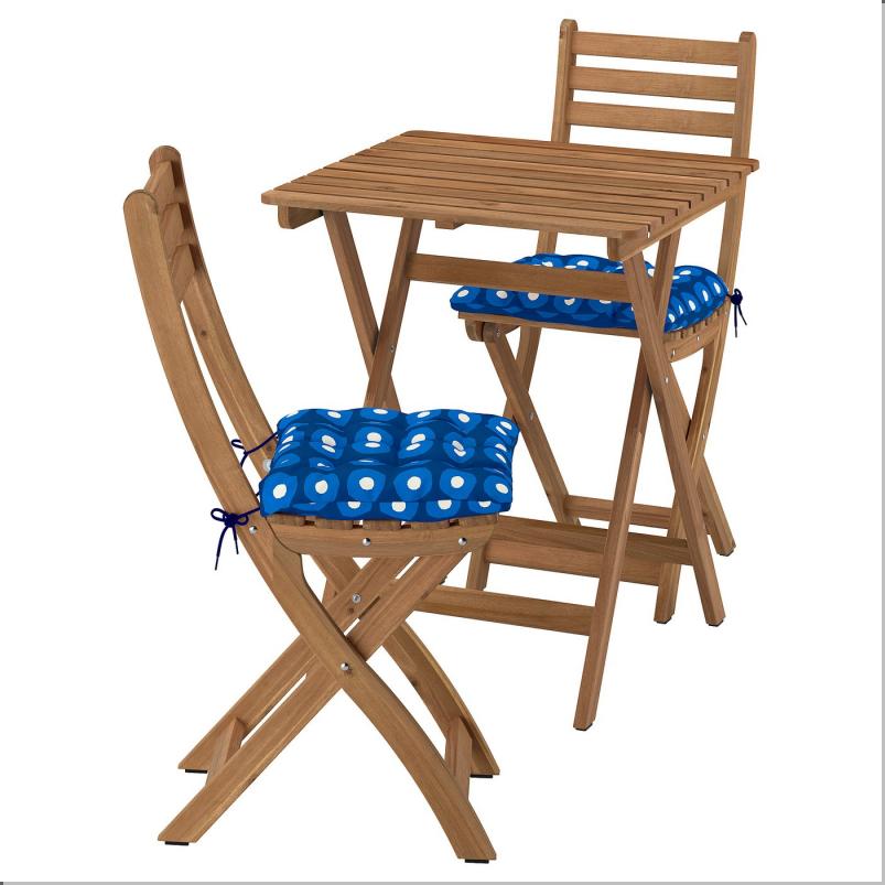 ASKHOLMEN アスクホルメン テーブル+折りたたみチェア2 屋外用 - 折りたたみ式 ダークブラウン/クローサン ダークブルー 60x62cm
