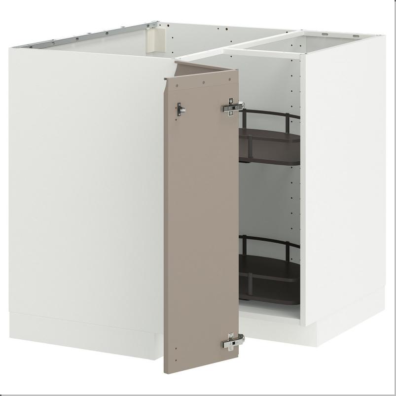 METOD メトード コーナーベースキャビネット 回転式収納付き - ホワイト/ウップローヴ マットダークベージュ 88x88x80cm