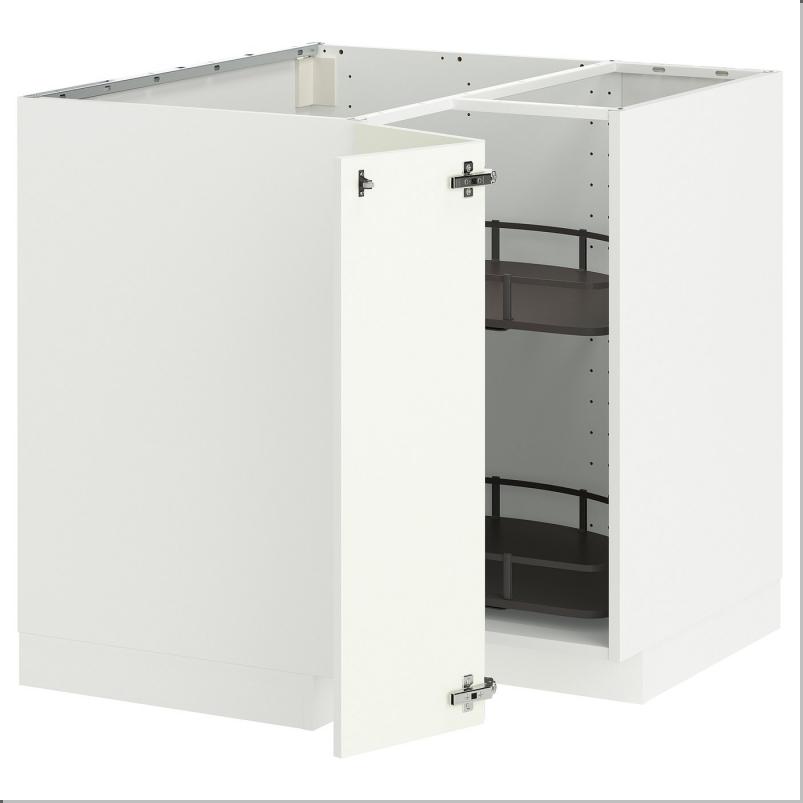 METOD メトード コーナーベースキャビネット 回転式収納付き - ホワイト/ヴァルステナ ホワイト 88x88x80cm