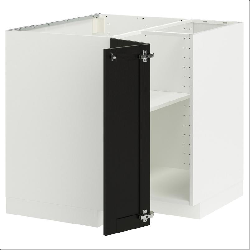 METOD メトード コーナーベースキャビネット 棚板付き - ホワイト/レルヒッタン ブラックステイン 88x88x80cm