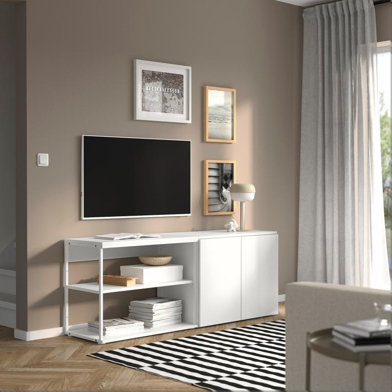 PLATSA プラッツァ オープン収納コンビネーション 扉2枚付き - ホワイト フォッネス/ホワイト 160x42x63cm