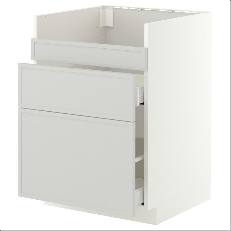 METOD メトード / MAXIMERA マキシメーラ ベースキャビネット ハーヴセン シンク用/引出前部3/引出2 - ホワイト/アスプゥデン ライトグレー 60x60x80cm