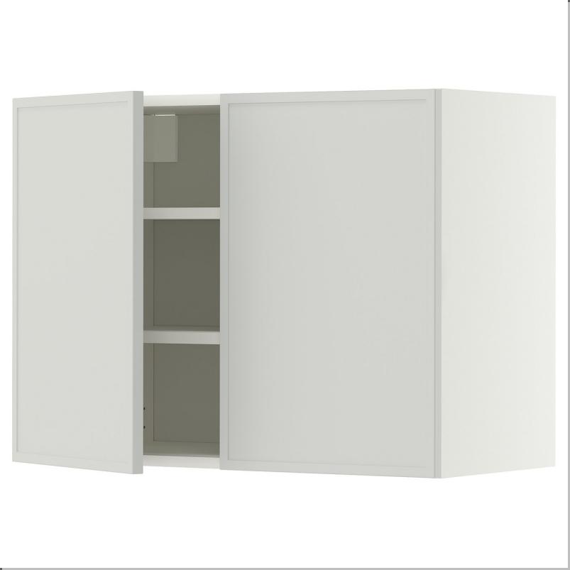 METOD メトード ウォールキャビネット 棚板/扉2枚付き - ホワイト/アスプウッデン ライトグレー 80x37x60cm