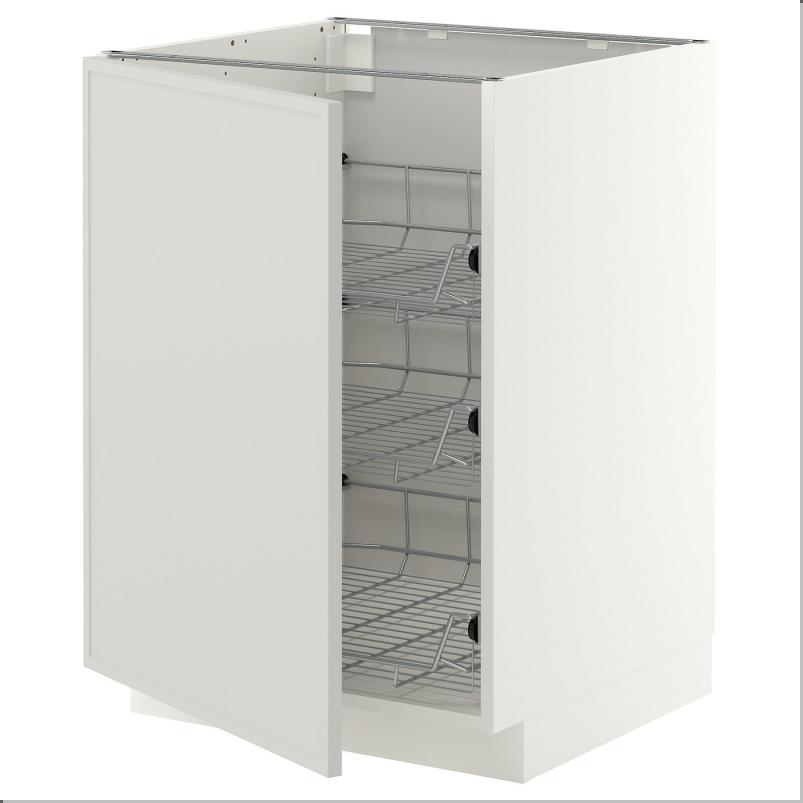 METOD メトード ベースキャビネット ワイヤーバスケット付き - ホワイト/アスプウッデン ライトグレー 60x60x80cm