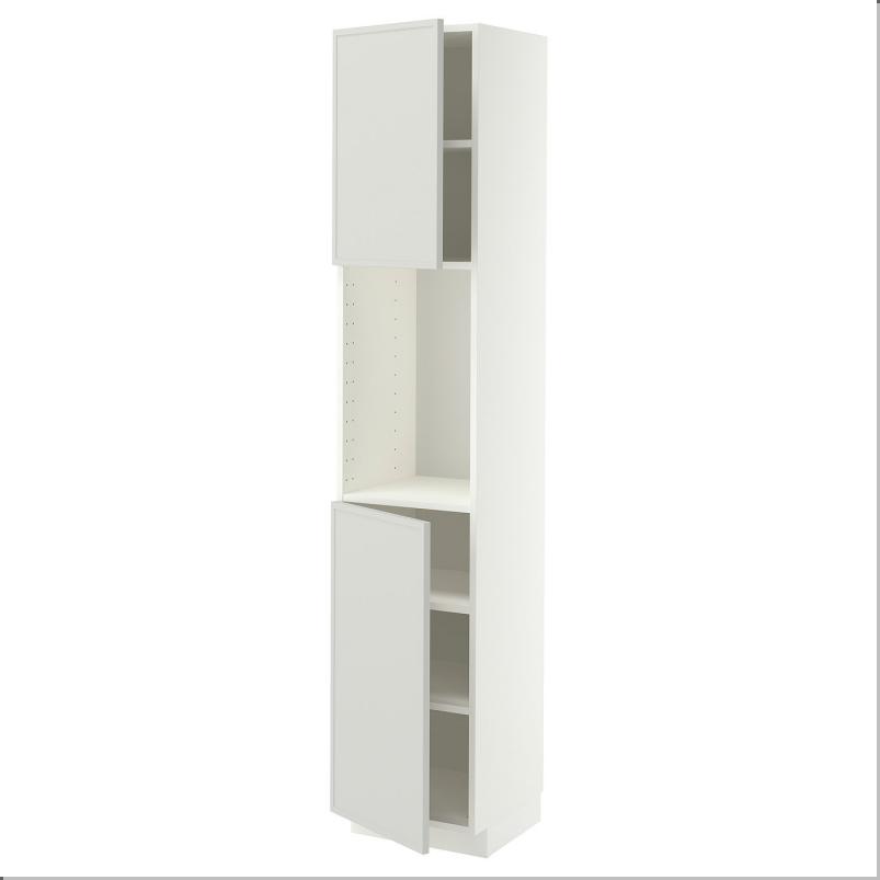 METOD メトード ハイキャビネット 棚板/扉2枚付き - ホワイト/アスプウッデン ライトグレー 40x41x200cm