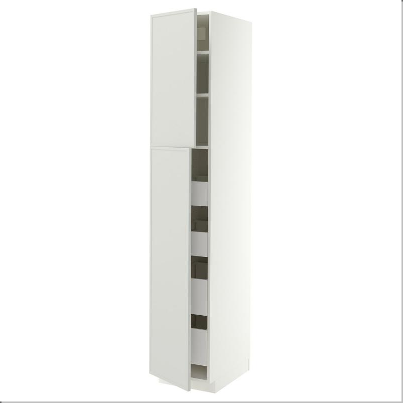 METOD メトード / MAXIMERA マキシメーラ ハイキャビネット 扉2枚/棚板/引き出し4個付き - ホワイト/アスプゥデン ライトグレー 40x60x220cm