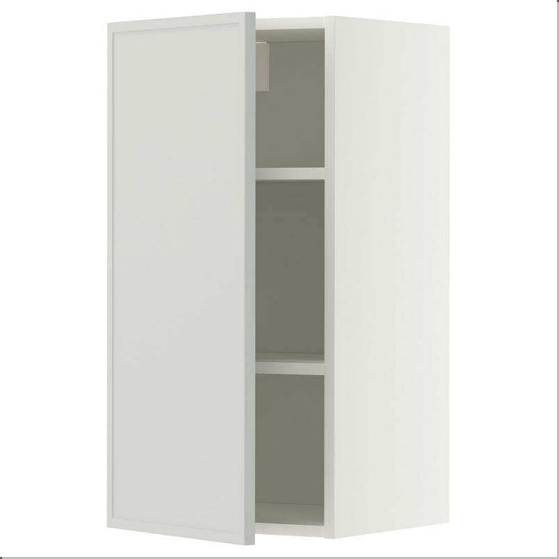 METOD メトード ウォールキャビネット 棚板付き - ホワイト/アスプウッデン ライトグレー 40x37x80cm