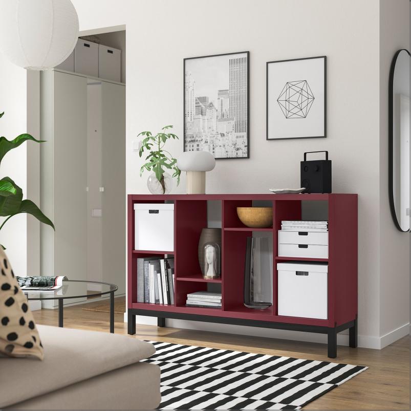 KALLAX カラックス シェルフユニット 下部フレーム付き - ブラウンレッド/ブラック 147x39x94 cm