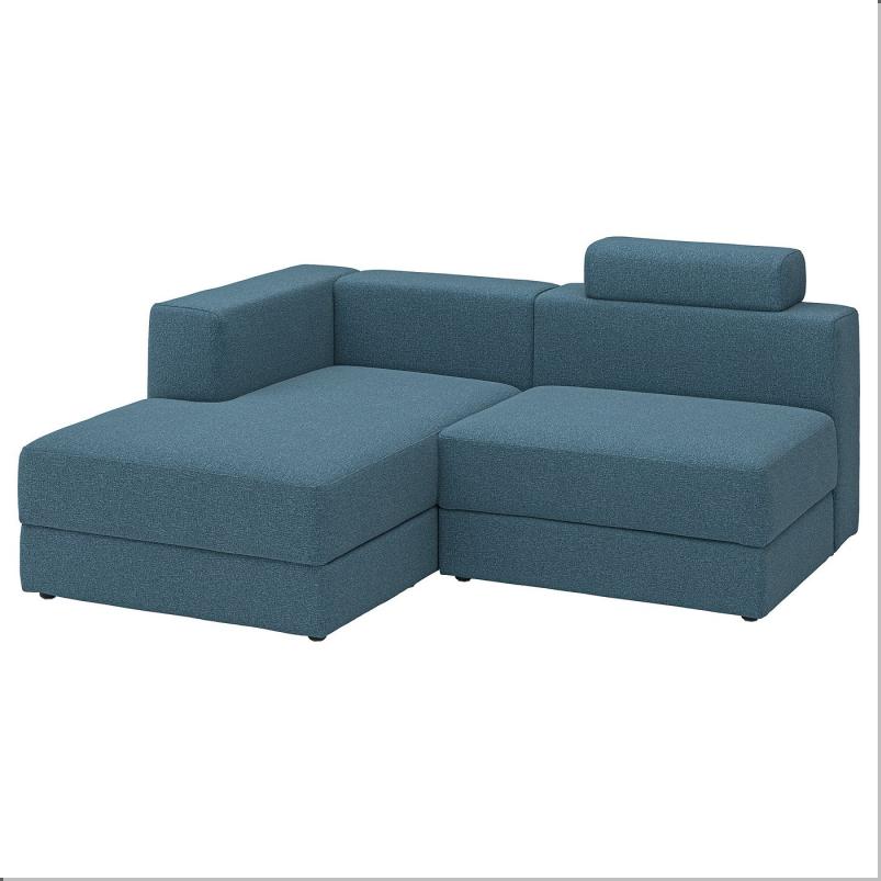 JATTEBO イェッテボ 2.5人掛けモジュールソファ 寝椅子付き - 左 ヘッドレスト付き/アクスヴァラ ダークグレーブルー