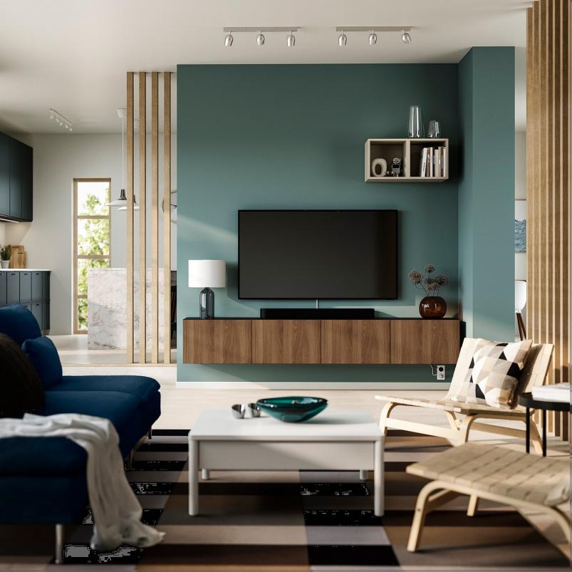 BESTA ベストー テレビ台 扉付き - ブラックブラウン/ラップヴィーケン ウォールナット調 240x42x38cm