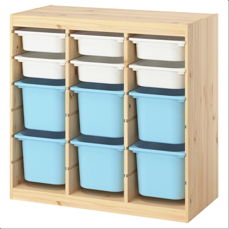 TROFAST トロファスト 収納コンビネーション - ルームディバイダ― ライトホワイトステインパイン/ホワイト ライトブルー 93x44x91cm