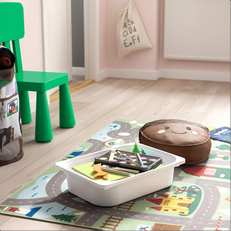 TROFAST トロファスト 収納コンビネーション - 棚/ボックス付き ルームディバイダ―/ライトホワイトステインパイン ライトブルー 93x44x91cm