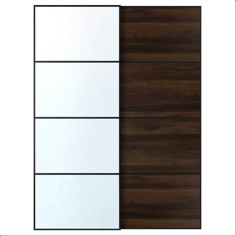 AULI アウリ / MEHAMN メーハムン 引き戸 2枚組 - ブラック ミラーガラス/両面仕様 ダークブラウン オーク調 150x201 cm