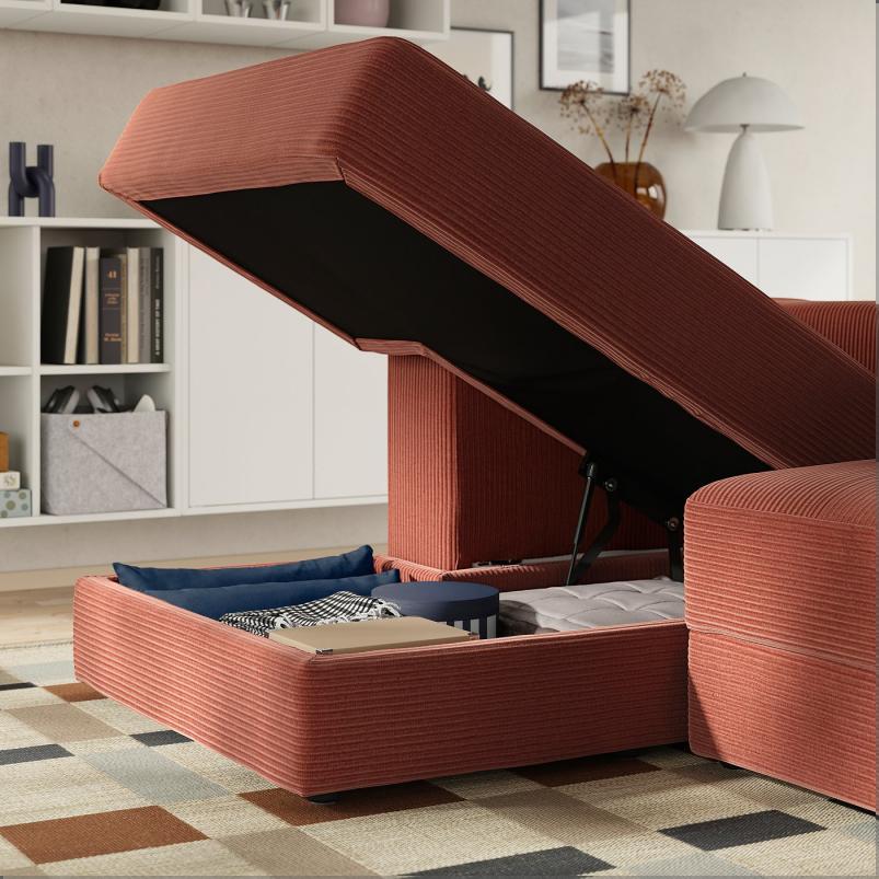 JATTEBO イェッテボ 寝椅子モジュール 左 - アームレスト付き/サムサーラ ブラウンレッド