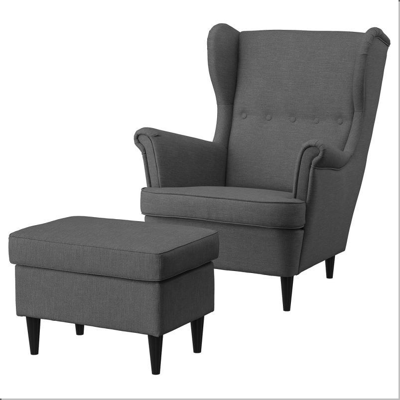 STRANDMON ストランドモン ウィングチェア オットマン付き - ノールドヴァッラ ダークグレー