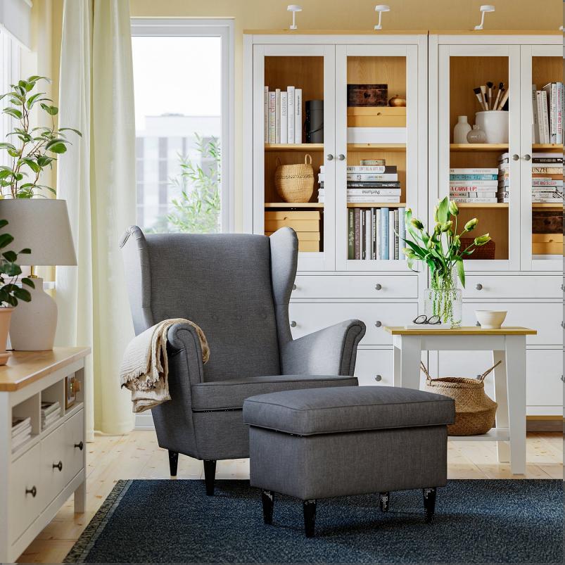 STRANDMON ストランドモン ウィングチェア オットマン付き - ノールドヴァッラ ダークグレー