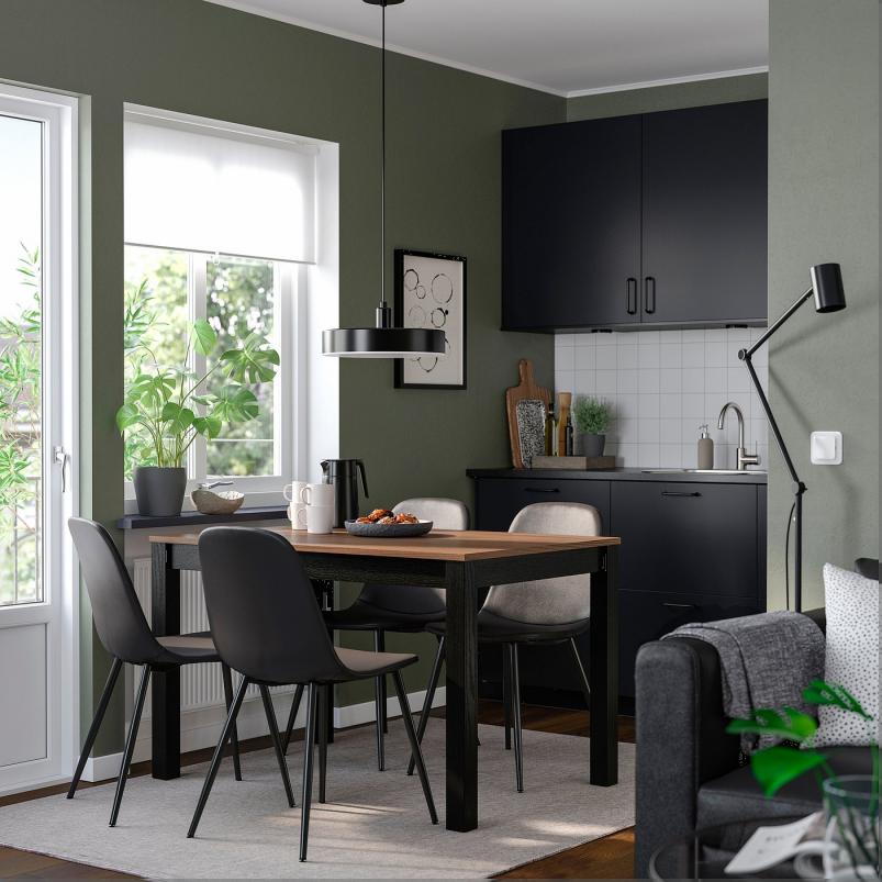 ALHULT オールフルト / NORDMANSSKAR ノルドマンスシェール テーブル＆チェア4脚 - ブラック/ブラウン/ボームスタード ブラック ブラック 120x80cm