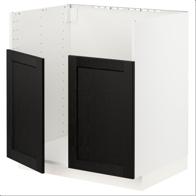 METOD メトード ベースキャビネット TALLSJÖN/タルショーン シンク用 - ホワイト/レルヒッタン ブラックステイン 80x60x80 cm