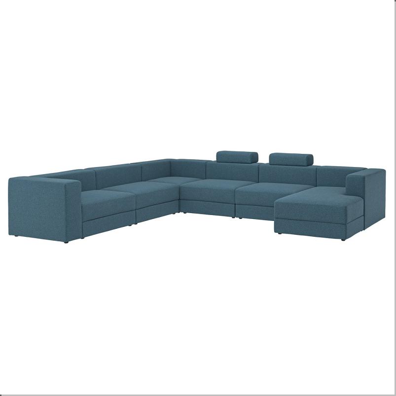 JATTEBO イェッテボ U字形ソファ、7人掛け - 寝椅子付き 右 ヘッドレスト付き/アクスヴァラ ダークグレーブルー