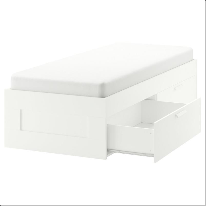 BRIMNES ブリムネス ベッドフレーム 収納付き - ホワイト/リルヘラン 120x200cm