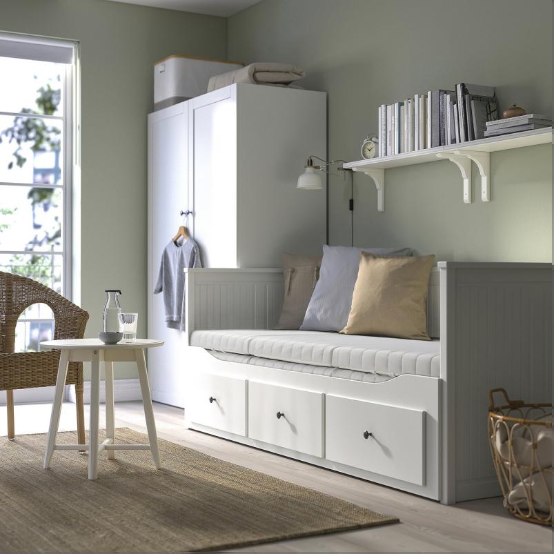 HEMNES ヘムネス デイベッド 引き出し3/マットレス2付き - ホワイト/オンフェレット かため 80x200cm