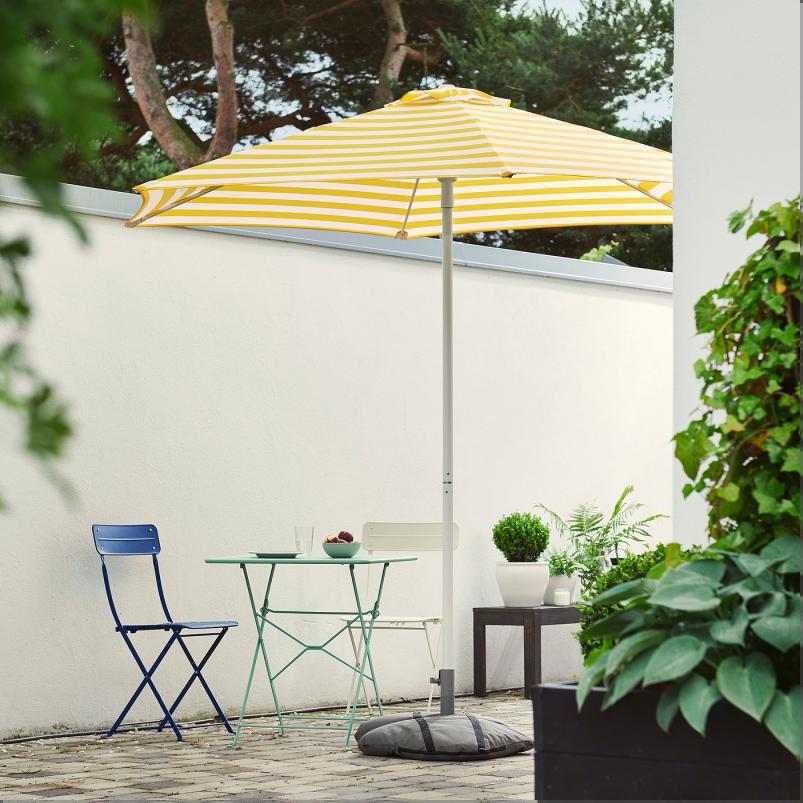 HOGON ホーゴーン / IGGON イッゴーン パラソル 土台付 - オフホワイト ブライトイエロー/ストライプ ダークグレー 270cm