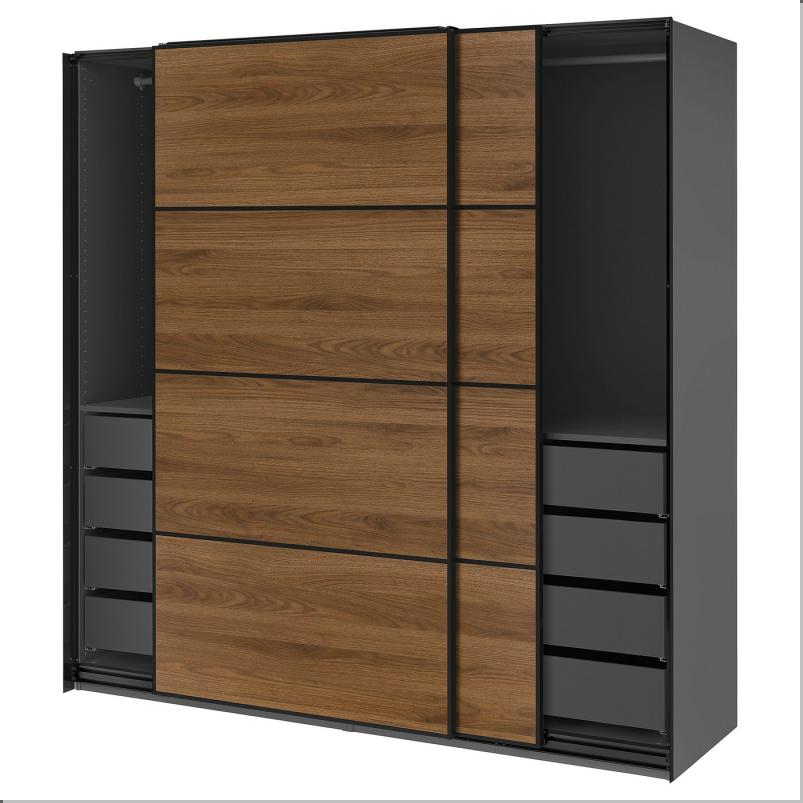 PAX パックス / MEHAMN メーハムン ワードローブ 引き戸付 - ダークグレー ブラック/両面仕様 ウォールナット 200x66x201cm