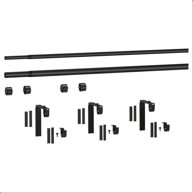 HUGAD フーガード / RACKA レッカ ダブルカーテンロッドコンビネーション - 壁/天井用ブラケット付き/フィニアル付き ブラック 120-210cm