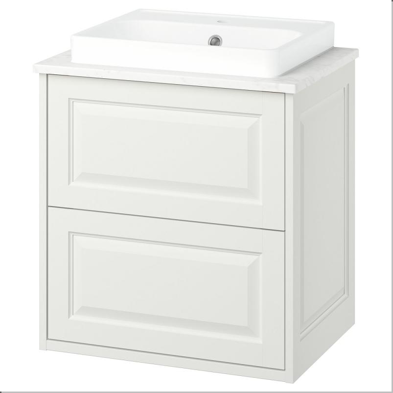 TÄNNFORSEN テンフォルセン / ORRSJÖN オルショーン 洗面台 引き出し/洗面ボウル付き - ホワイト/ホワイト 大理石調 62x49x71 cm