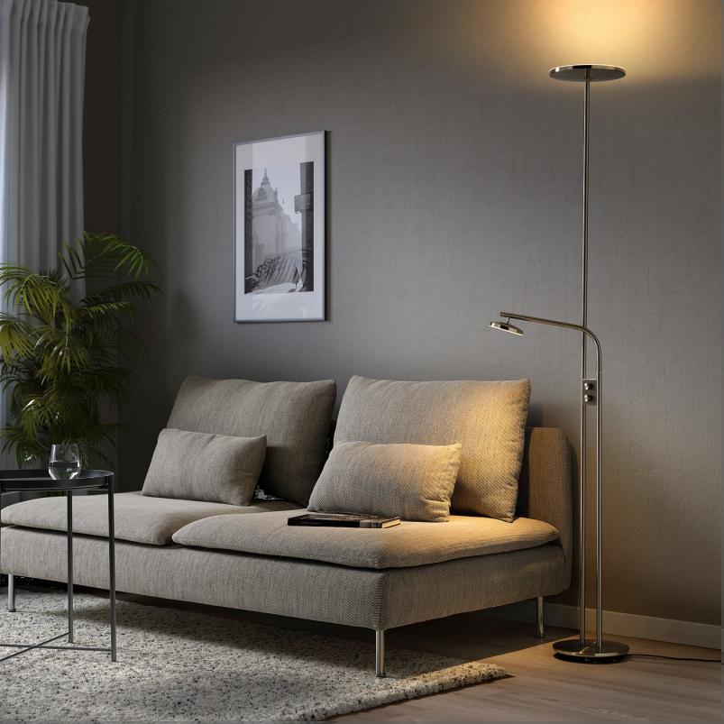 ISJAKT イスヤクト LEDフロアアップライト/読書ランプ - 調光可能/ニッケルメッキ 180cm
