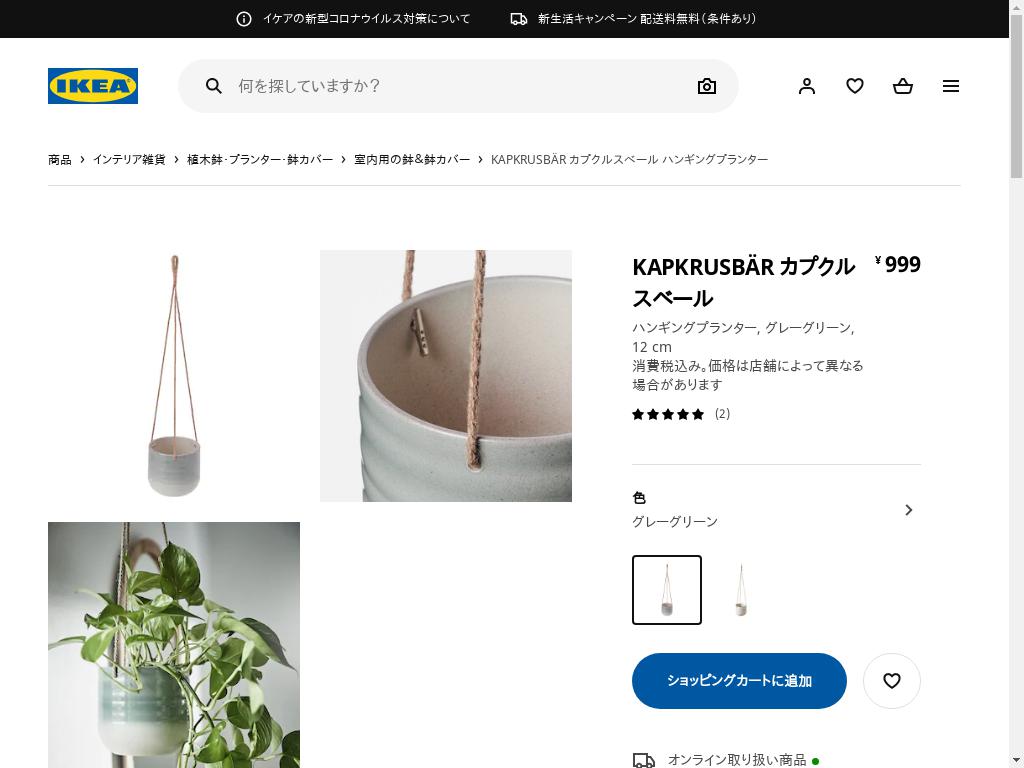 代行のイケダン Kapkrusbar カプクルスベール ハンギングプランター グレーグリーン 12 Cm