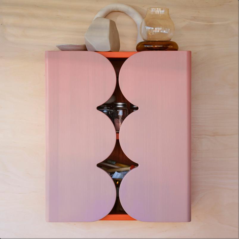 OMMJANGE オッミェンゲ キャビネット 扉2/棚板1付き - ピンク オレンジ/ステイン仕上げ 38x45cm