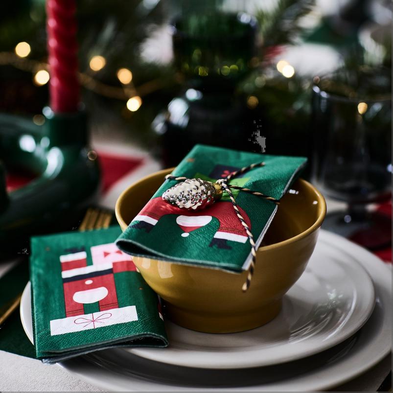 VINTERFINT ヴィンテルフィント 紙ナプキン - サンタクロース模様 グリーン 33x33cm