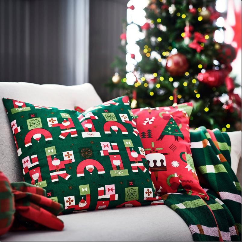 VINTERFINT ヴィンテルフィント クッションカバー - サンタクロース模様 グリーン 50x50cm