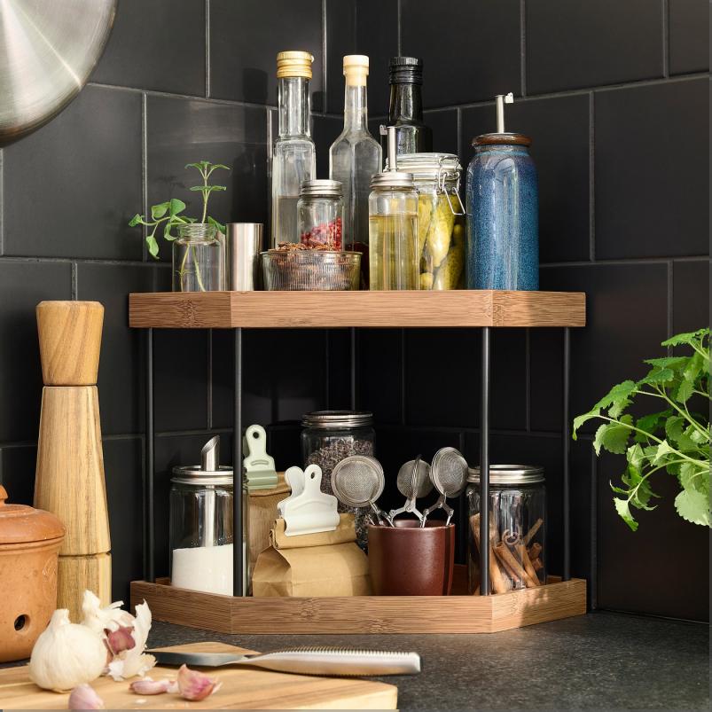 NÅLBLECKA ノールブレッカ コーナー シェルフ - メタル/竹 キッチンカウンタートップ用
